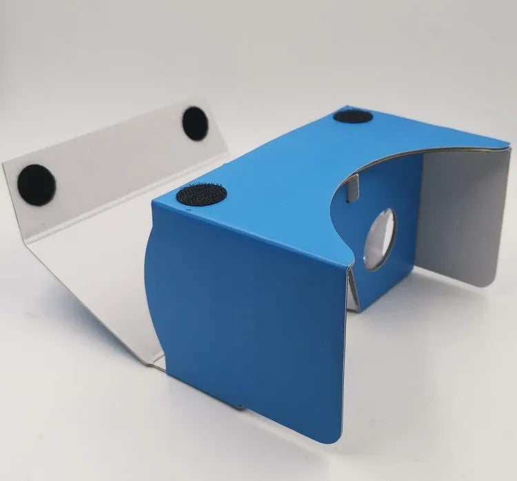 Pink and white VR cardboard glasses for smartphones with 3D lenses