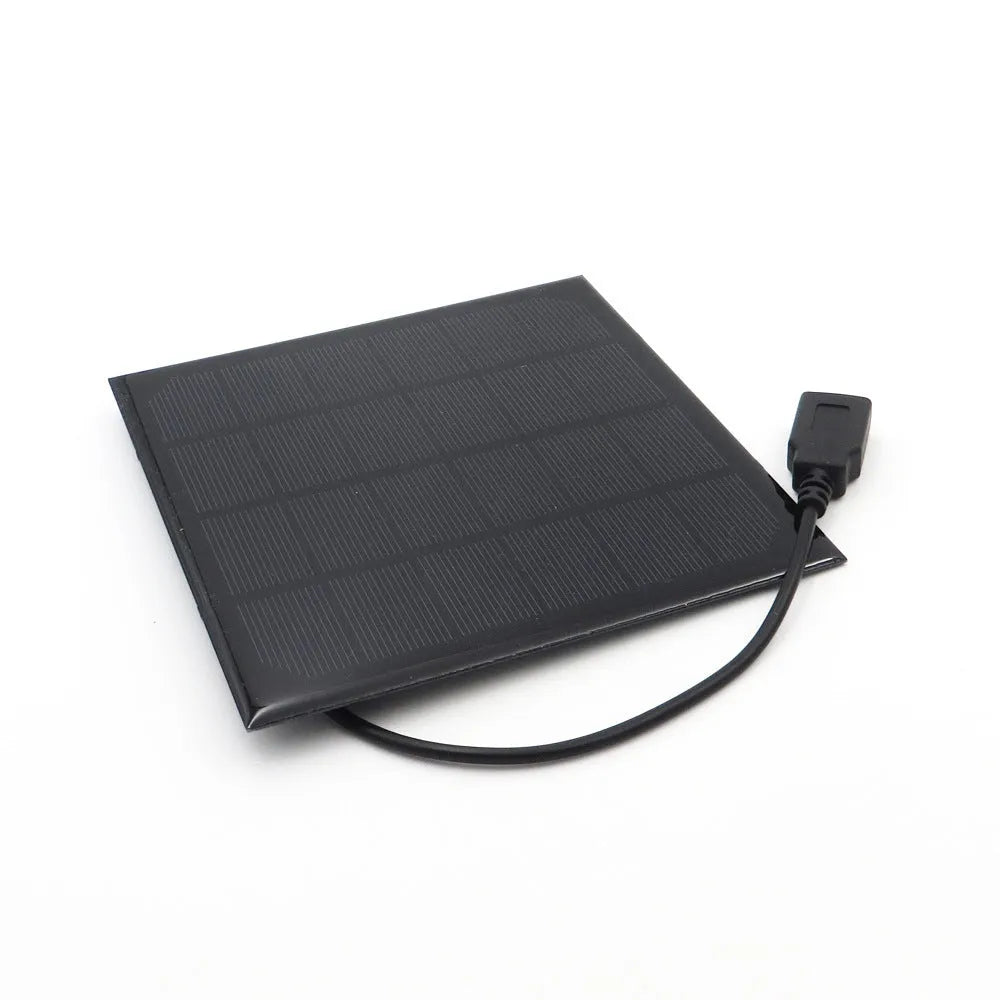 Solar panel with attached fan unit and USB port for mobile phone charging