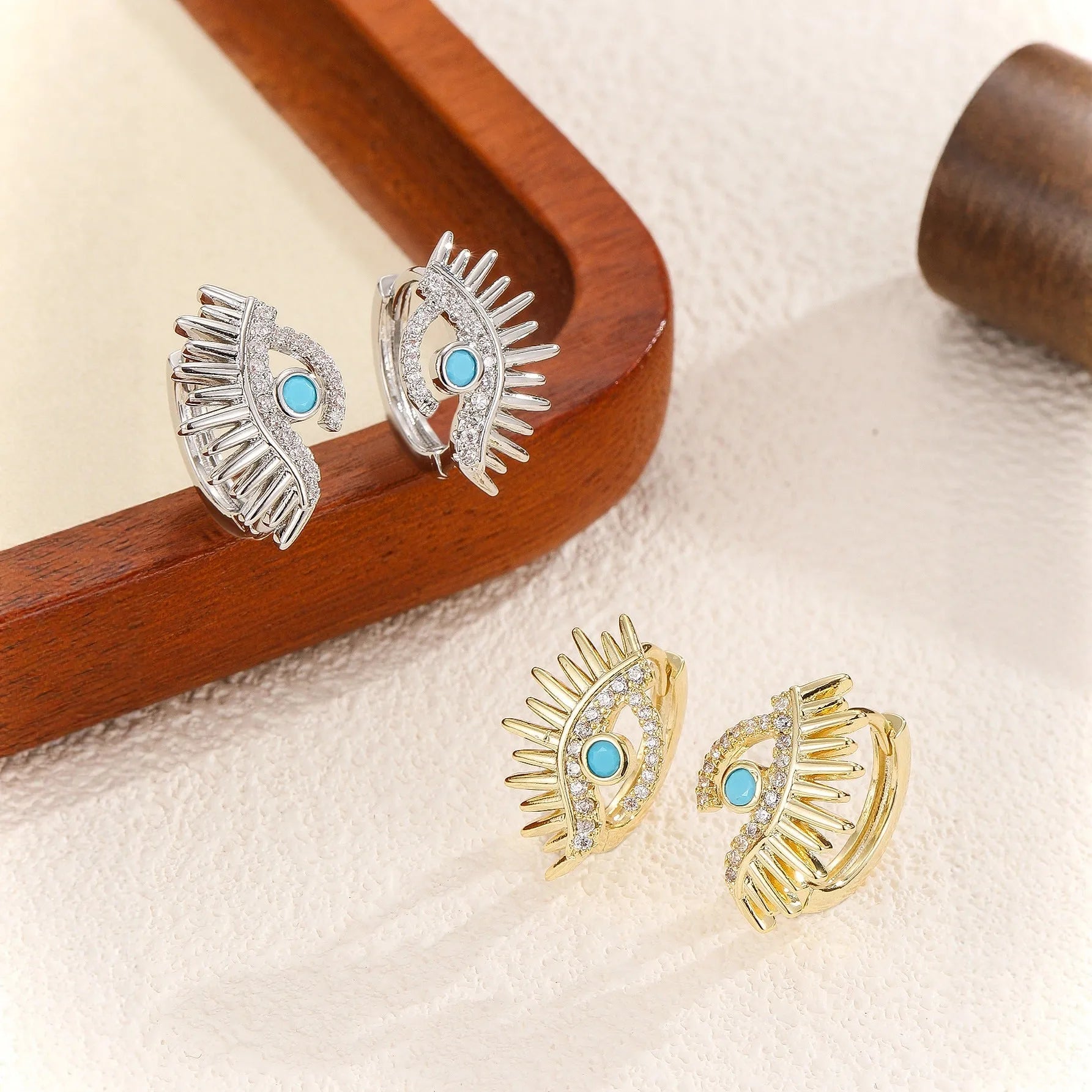 Simple Devil's Eye Earrings in lightweight resin with compact 2cm evil eye motif, available in silver and gold tones