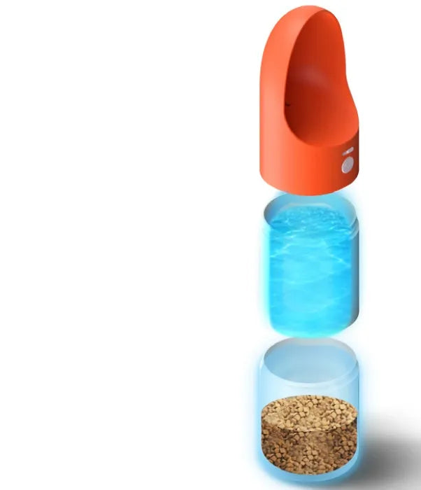 White Moestar Rocket Pet Cup with grey accents, showing the water outlet and one-button lock on a portable dog water bottle.