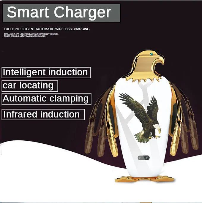 Eagle style wireless charging car phone holder with suction cup mount in black and gold