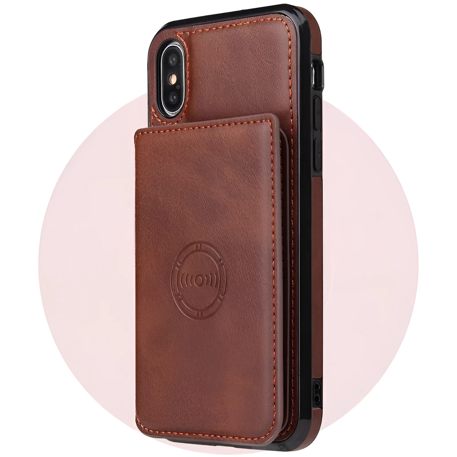 Imitation leather wallet phone case for iPhone 11 in a solid colour, showing card storage slots.