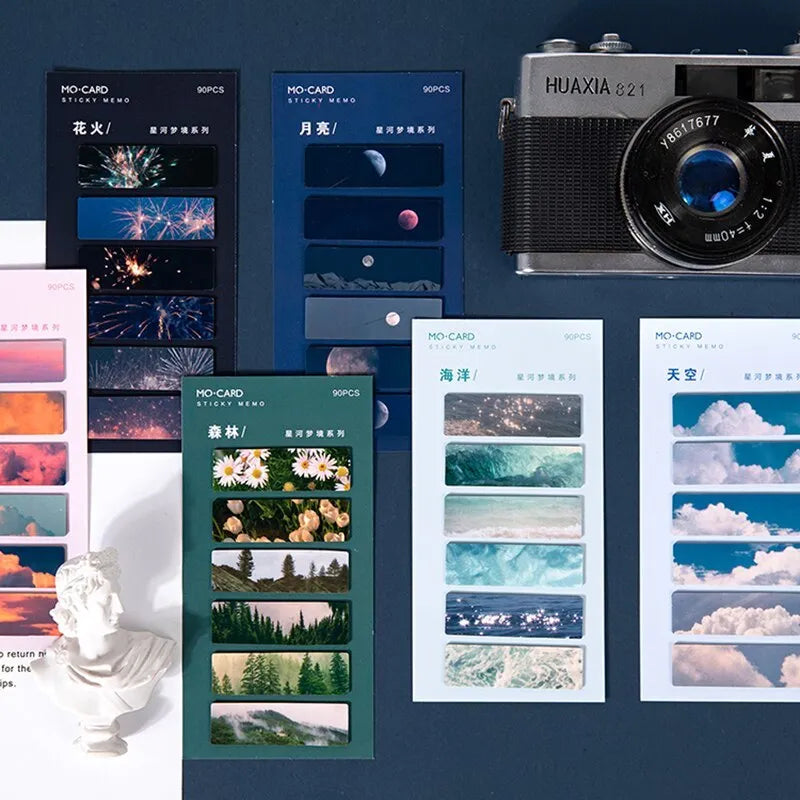 Night sky star index post-it notes with write-on space in six colour variations