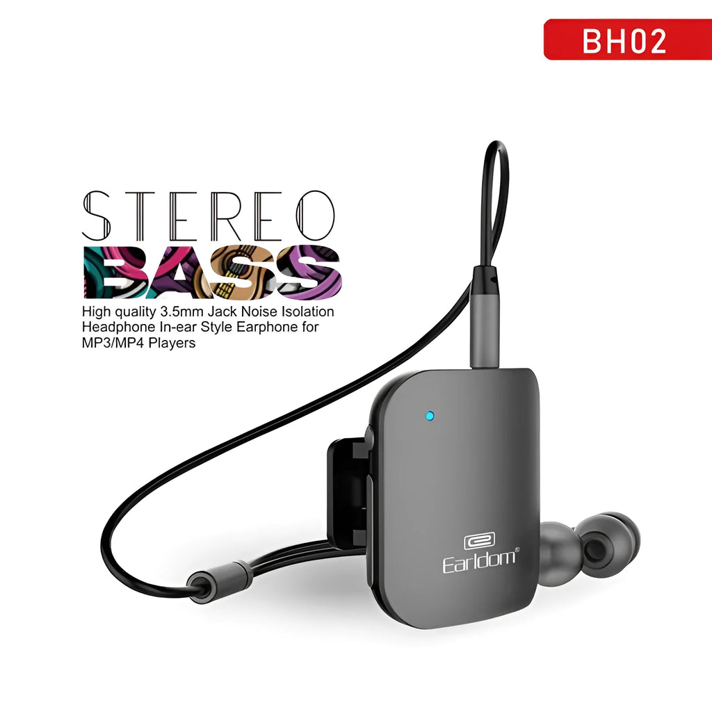 Bluetooth lavalier headset in black, grey, or red colours with 10-metre wireless range for hands-free communication