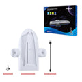 White PS5 Slim multifunctional charging base with cooler fan, RGB lights, and charging belt.