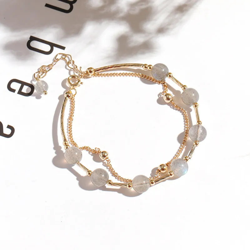 Double layer electroplated crystal bracelet with moonlight copper tube colouration in South Korean style