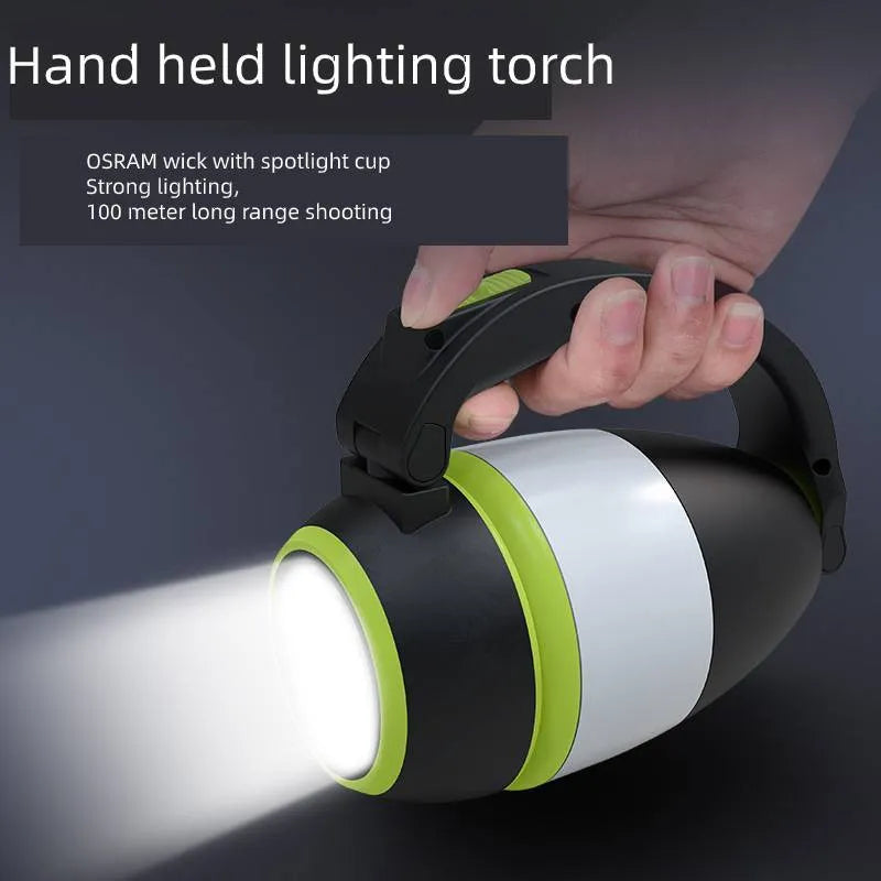 Black green foldable 3-in-1 LED camping lamp with USB charging port