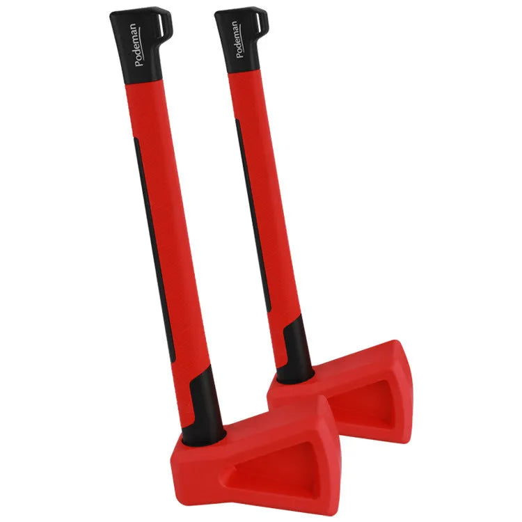 Red plastic home fitness axe muscle trainer on a plain background