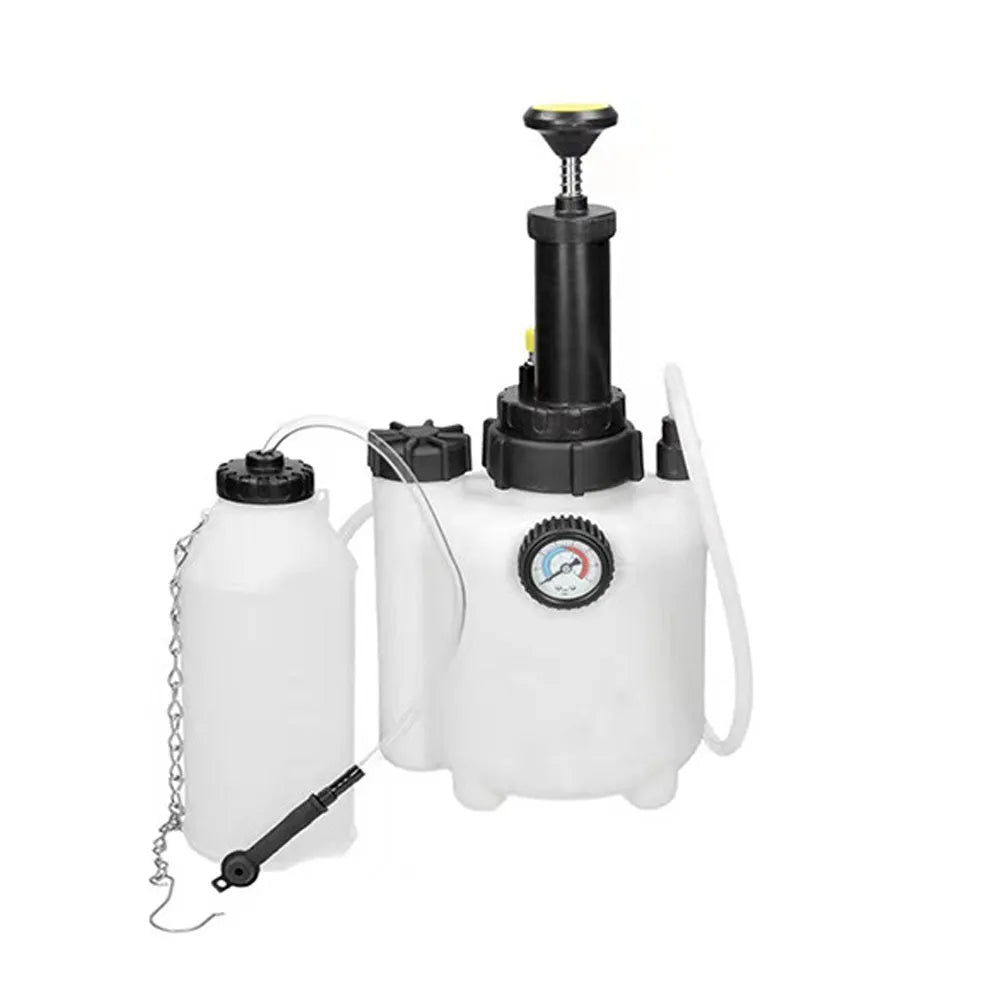White 3-litre automotive brake oil tank replacement tool with copper, iron, and plastic construction.