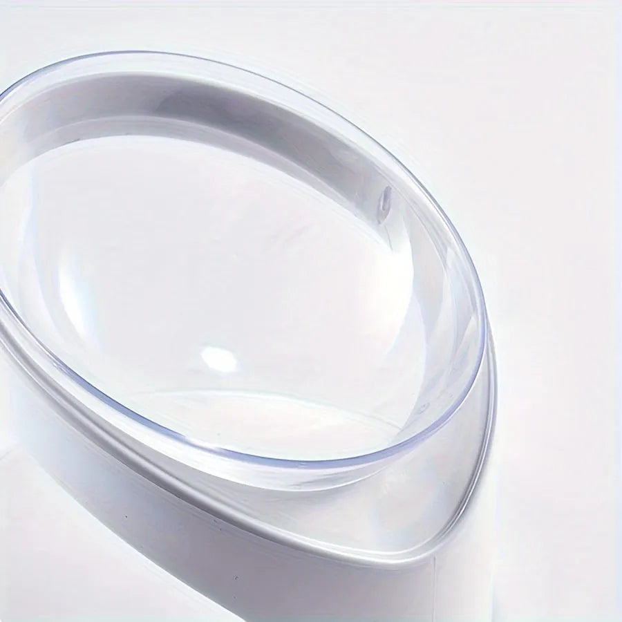 Clear elevated cat food bowl with ergonomic tilt design for neck protection