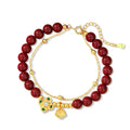 Sterling silver women's bracelet with geometric Ruyi and Xiangyun Chinese motifs and cinnabar red flower detailing