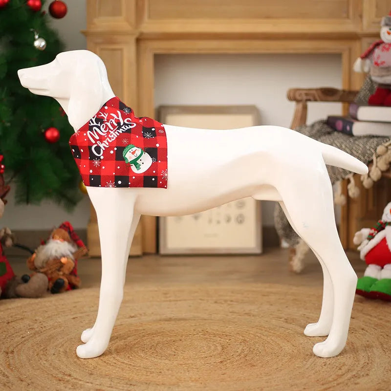 Christmas dog bib in pure cotton with classic snowman pattern, size L65x45x45cm