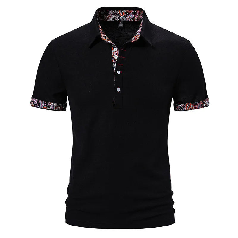 Men's polo shirt with turnover neck and colour stitching in cotton blend fabric