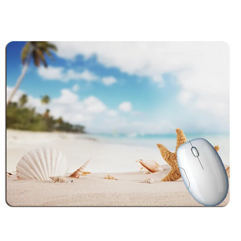 Wishing bottle summer beach holiday wind design rubber mouse pad on a desk.
