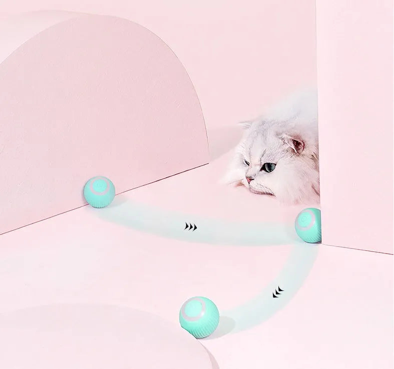 Small green plastic interactive rolling ball toy for cats with intelligent obstacle avoidance technology
