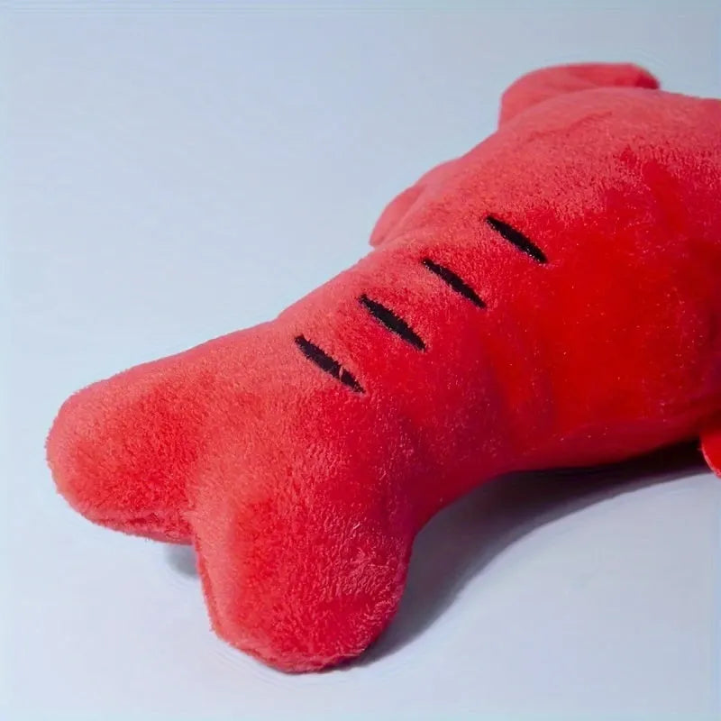 Red lobster crab shaped squeaky stuffed chew toy for small and medium sized dogs