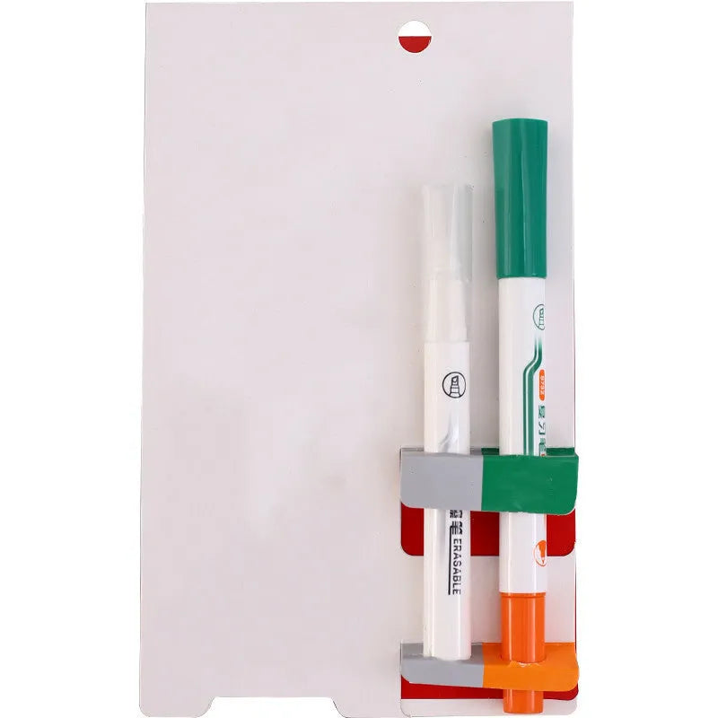 Green erasable highlighter and pen set with slanted design and included eraser on card packaging