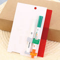 Green erasable highlighter and pen set with slanted design and included eraser on card packaging