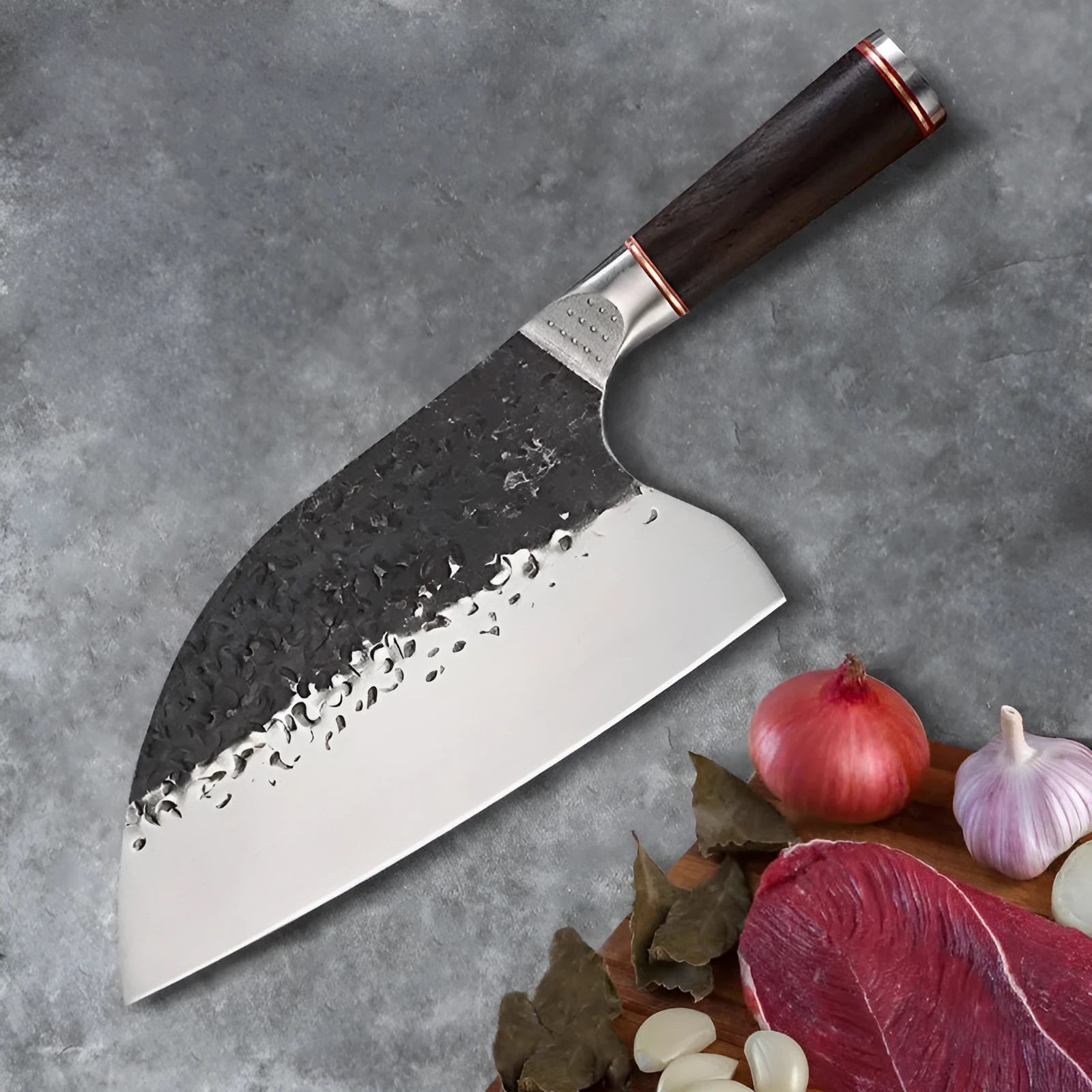 5CR15MOV silver vanadium steel kitchen knife with ebony wood handle for cutting meat and bones