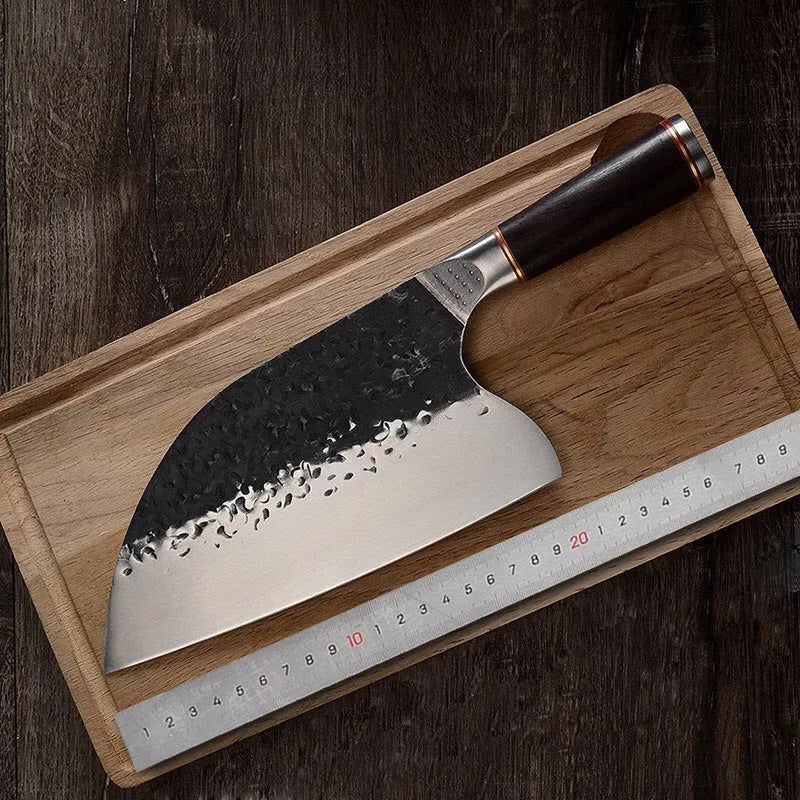5CR15MOV silver vanadium steel kitchen knife with ebony wood handle for cutting meat and bones