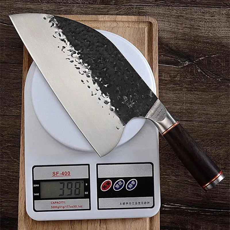5CR15MOV silver vanadium steel kitchen knife with ebony wood handle for cutting meat and bones