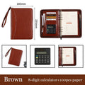 A5 PU business manager folder zipper bag in black with calculator and loose-leaf pages