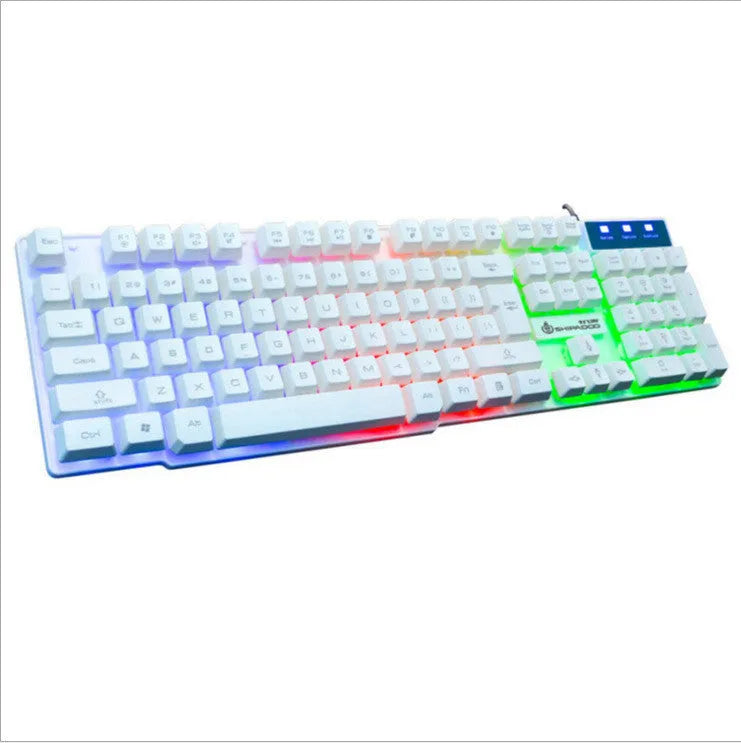 Mechanical touch wired keyboard set with metal bottom plate and orange luminous backlight, USB connection
