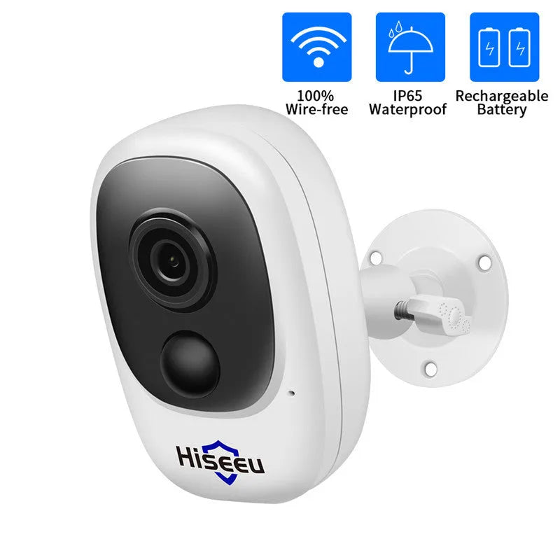 White dome-style indoor battery security camera with infrared night vision and 1080P HD resolution
