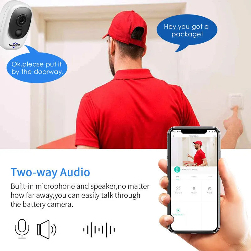 White dome-style indoor battery security camera with infrared night vision and 1080P HD resolution