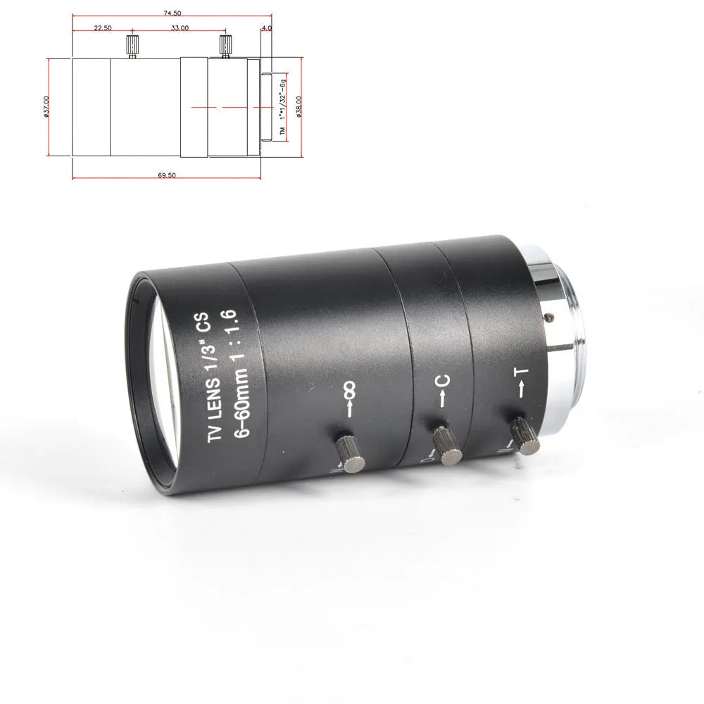 Black manual aperture 6-60mm CCTV lens with CS mount for security cameras