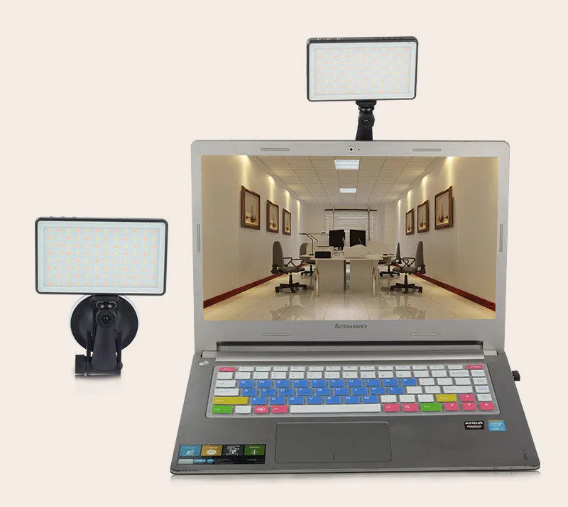 Black aluminium alloy LED video conference light panel with 96 LEDs and a Type-C charging port.