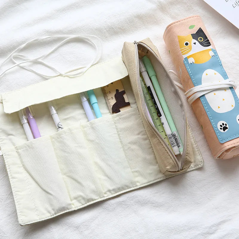 Korean cartoon cat design pencil case in four colour options for student stationery