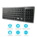 Ultra-thin grey rechargeable Bluetooth keyboard for iPad and mobile phone.