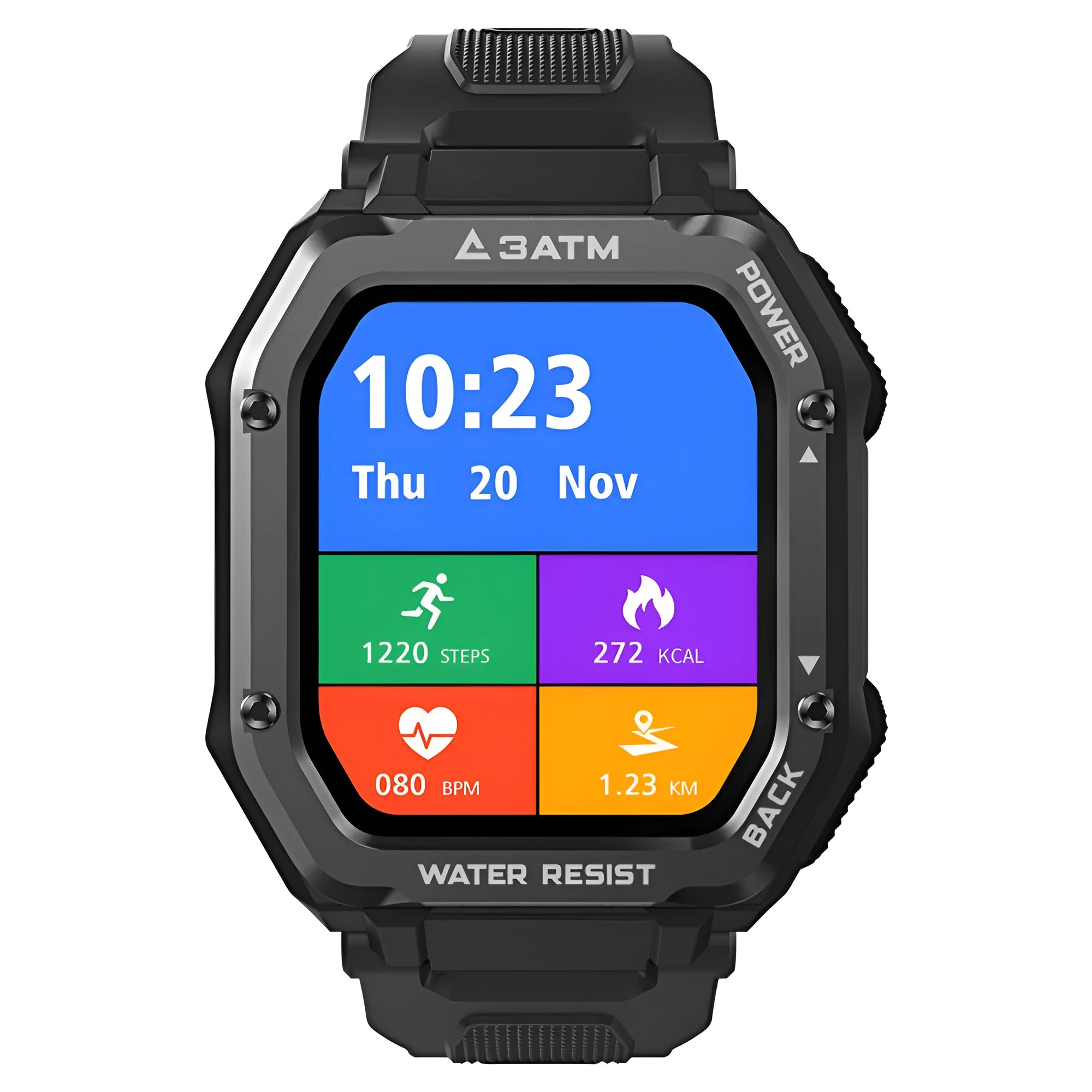 Army green outdoor sports smart watch with 1.69 inch display on silicone wristband