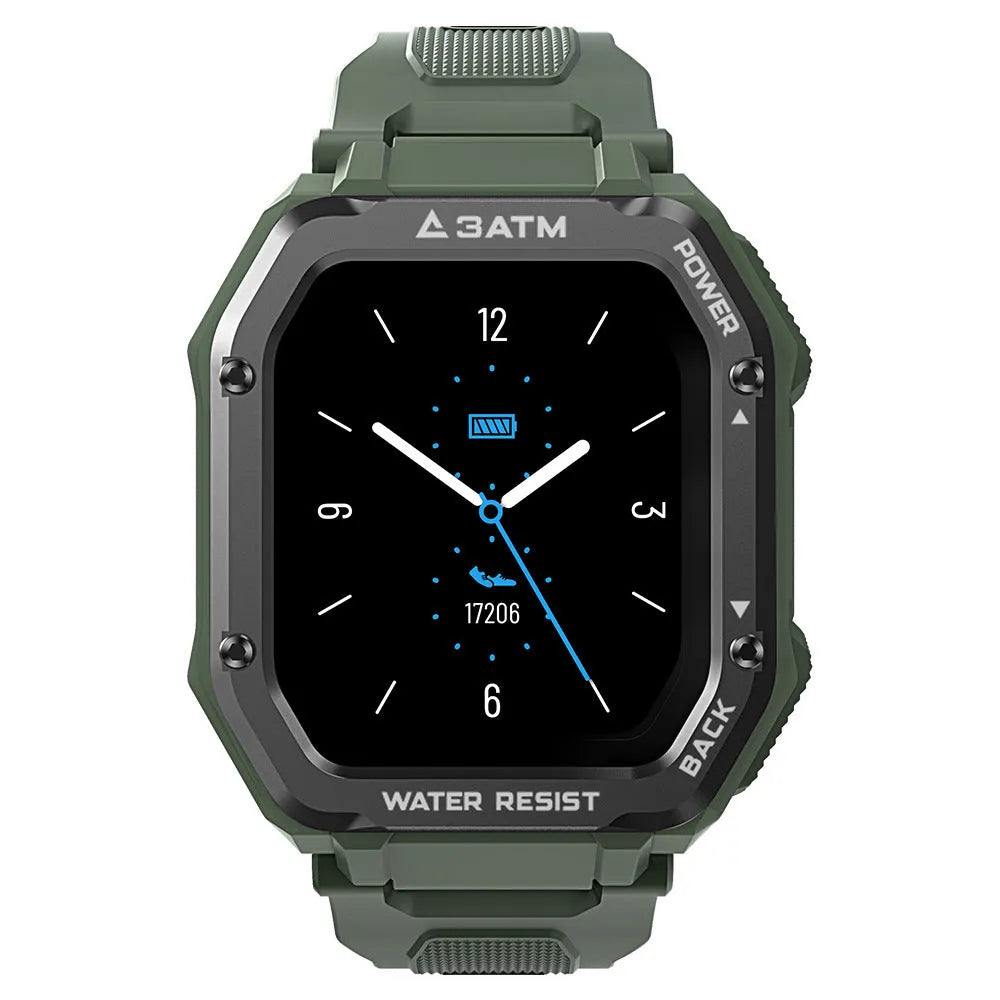Army green outdoor sports smart watch with 1.69 inch display on silicone wristband