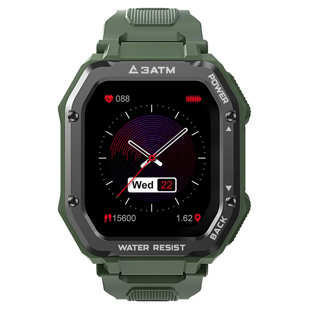 Army green outdoor sports smart watch with 1.69 inch display on silicone wristband