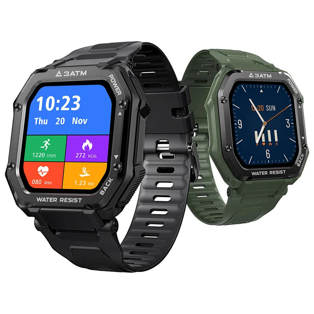 Army green outdoor sports smart watch with 1.69 inch display on silicone wristband
