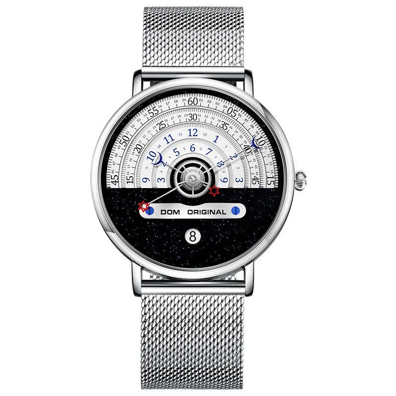 Men's silver sports watch with round 40mm dial and stainless steel strap
