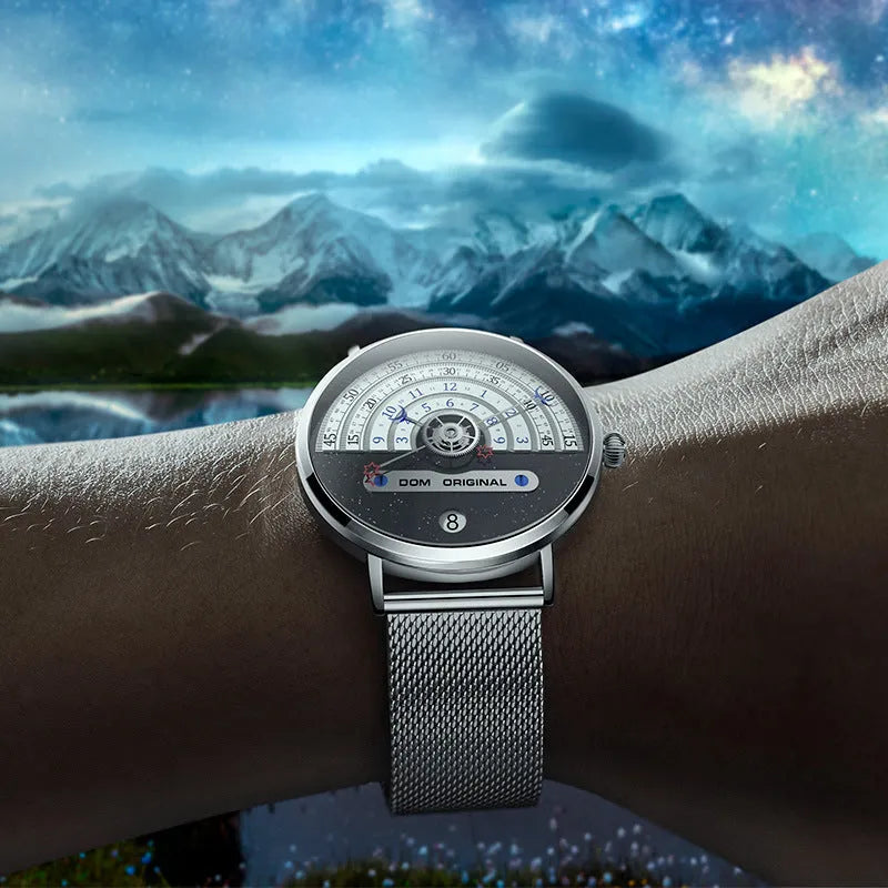 Men's silver sports watch with round 40mm dial and stainless steel strap