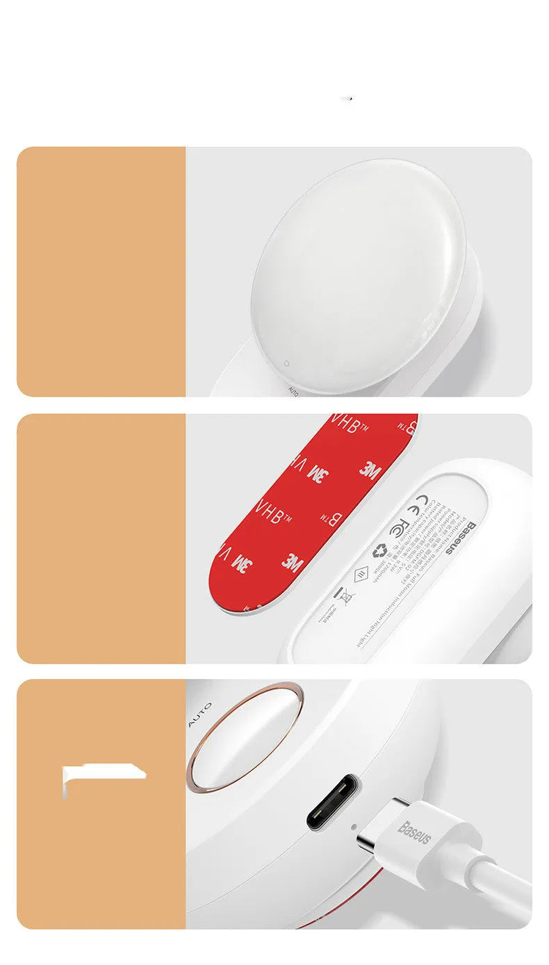 White Baseus rechargeable motion sensor LED night light for bedside or hallway use.