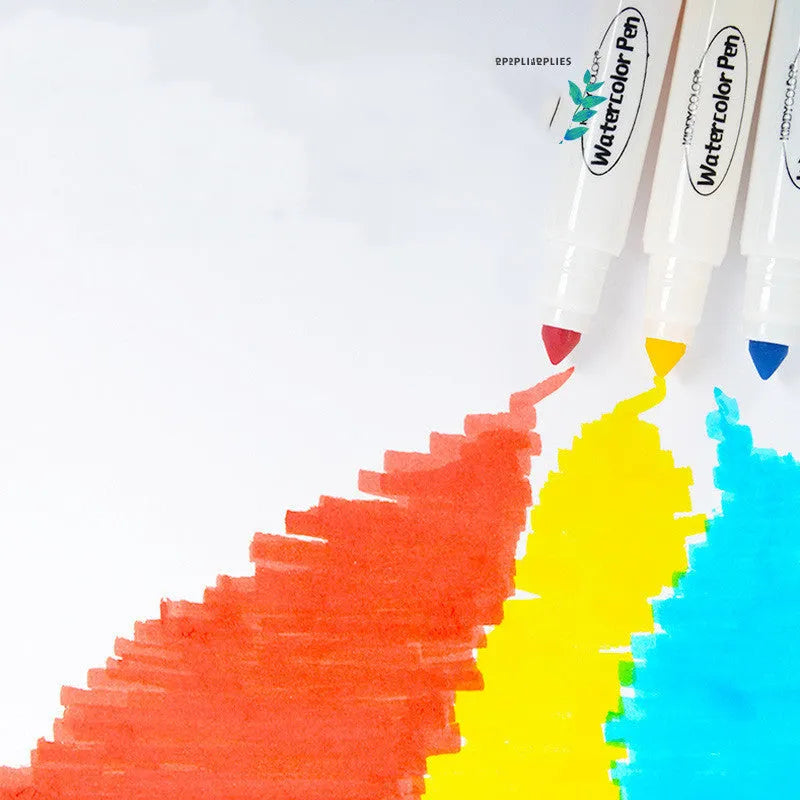 Set of children's washable watercolour brush pens in a case, showing 36 or 48 colour options with plastic barrels.