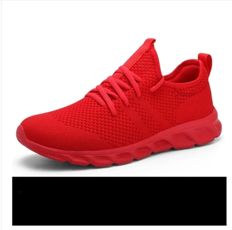 Men's black and white breathable mesh sneakers with lace-up closure and round toe