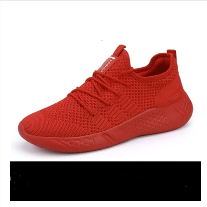 Men's black and white breathable mesh sneakers with lace-up closure and round toe