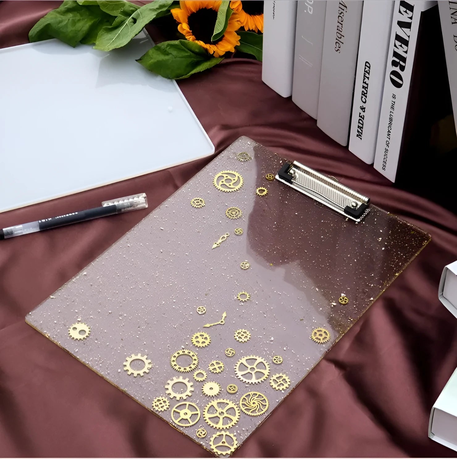 Silicone mold producing folder, drawing board, and stationery mirror shapes in freshly baked colours, style A and B options