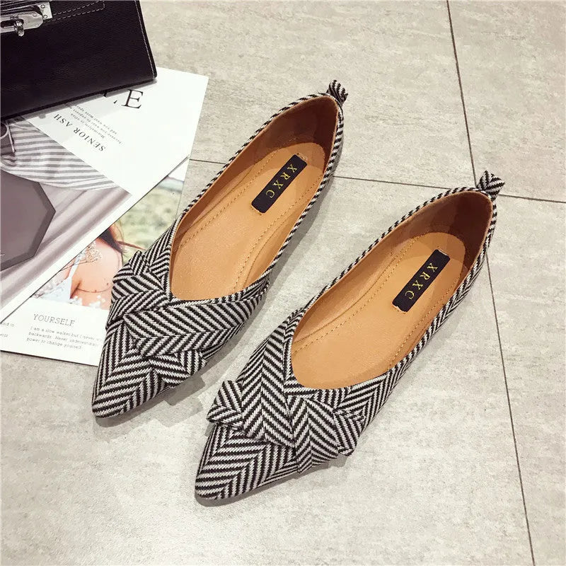 Women's pointed shallow mouth shoes in red with Korean style design and low flat heel