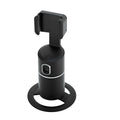 Smartphone attached to a black tracking gimbal stabiliser showing rotational movement.