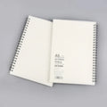 Creative coil notebook open showing grid pages, available in A5, B5, and A6 sizes