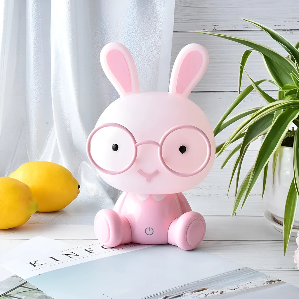 USB cartoon night light with cute rabbit decoration wearing glasses in blue colour option