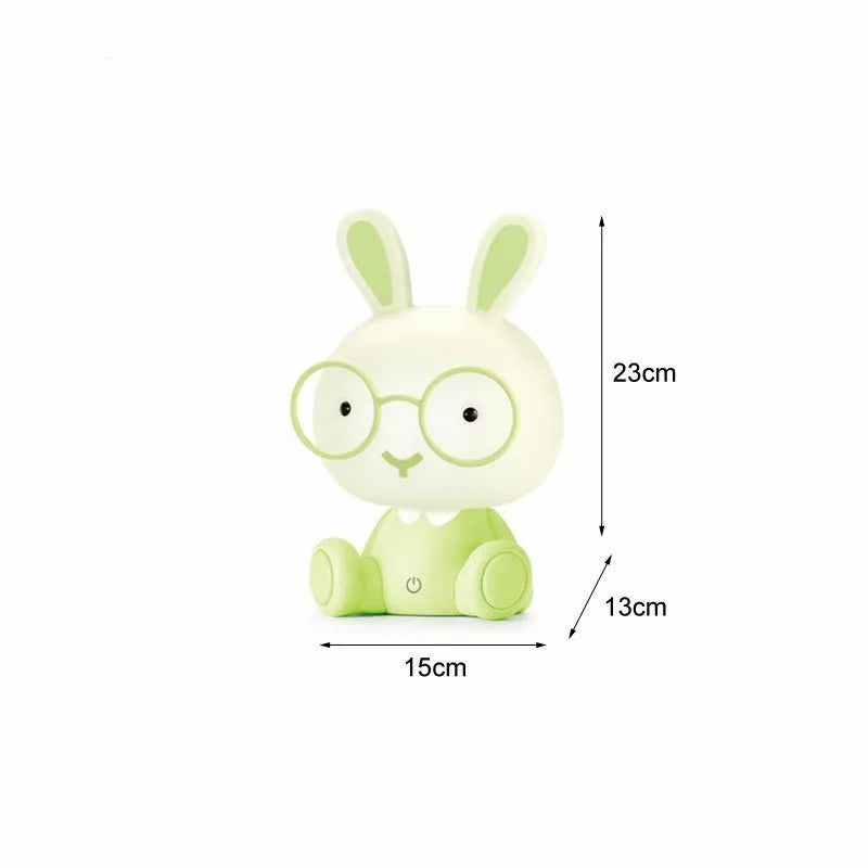 USB cartoon night light with cute rabbit decoration wearing glasses in blue colour option