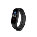 M5 smart sports fitness bracelet in black showing heart rate data on its 0.96-inch screen.